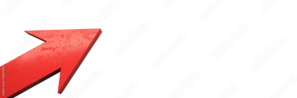 Poster red arrow pointing upwards, isolated on a white background. closeup of the arrow, with texture detai