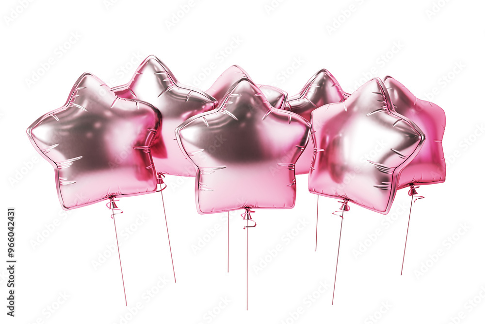 Poster pink star-shaped balloons isolated on a white background, creating a clean and festive layout. conce