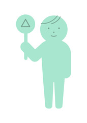 △のプレートを持って評価している人のアイコン - どちらでもない･わからない･三角のイメージ素材