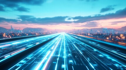 Fototapeta premium AI-powered vehicle tracking, holographic display, city grid, futuristic landscape