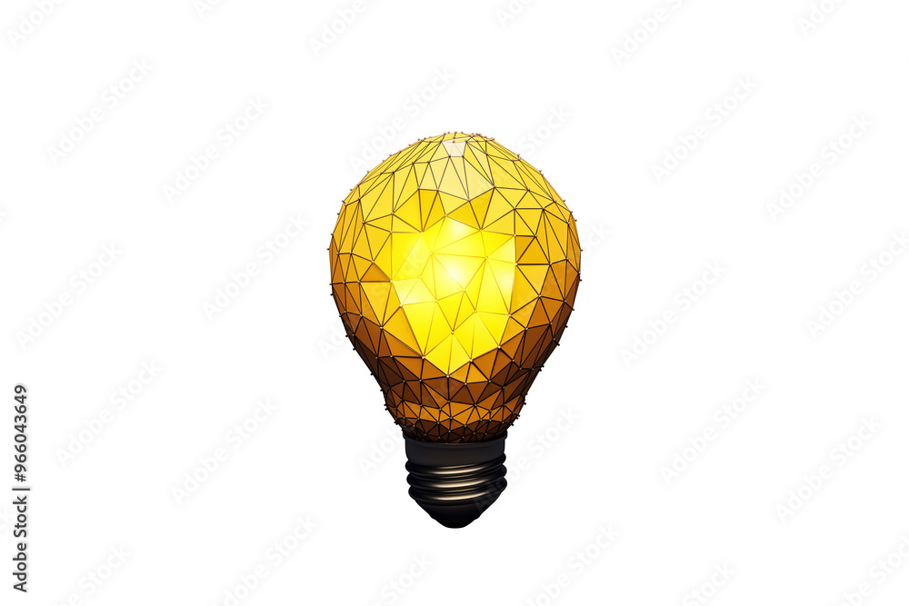 Poster Geometric polygonal light bulb design isolated on a white background, showcasing a clean and modern concept. 3D Rendering