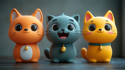 Fototapeta premium 3D Mascot Adorable Cat and Dog Friends