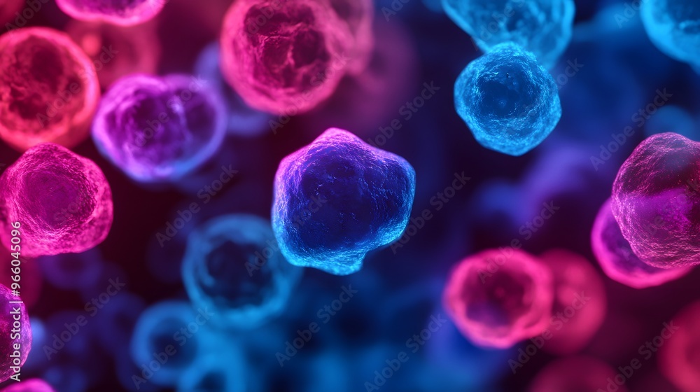 Poster a group of colorful spheres with one of them being red and orange. the spheres are all different siz