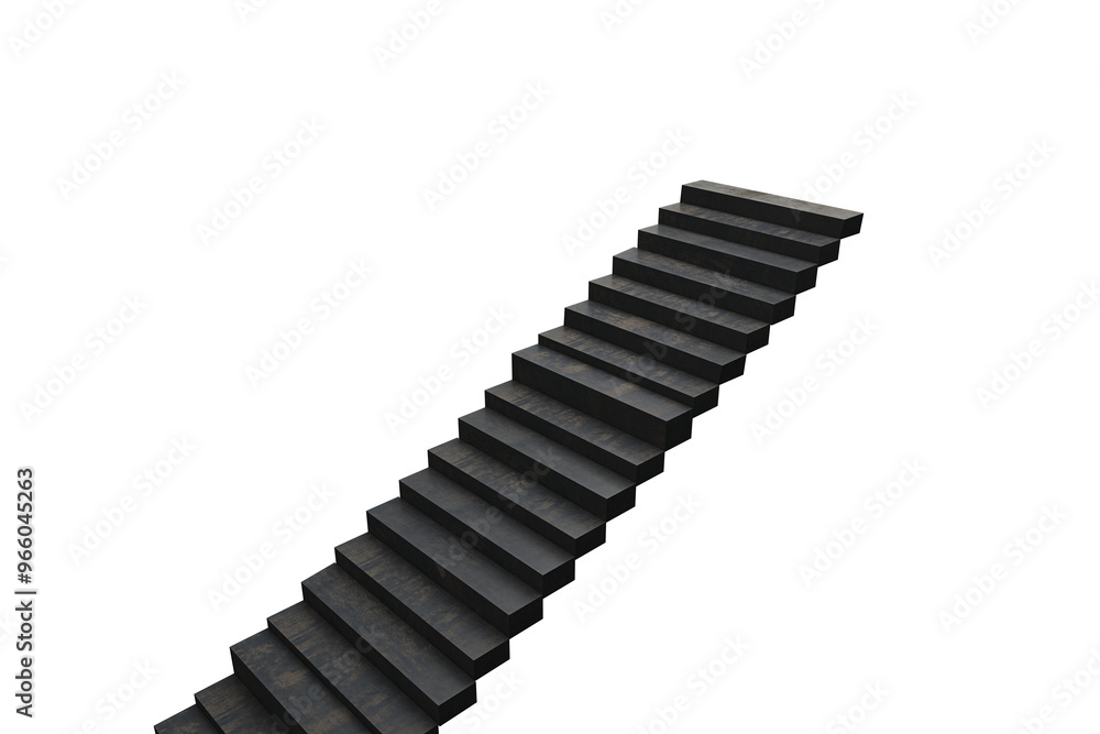 Poster Black staircase isolated on white background, representing a modern architectural element, suitable for design layouts and templates. 3D Rendering