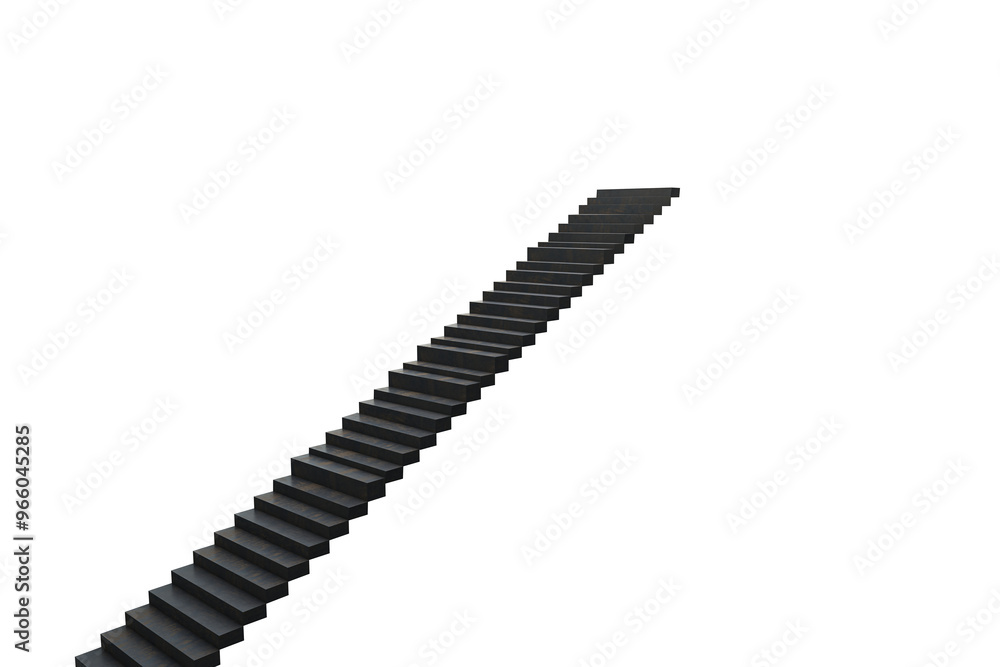 Poster Endless black staircase isolated on a white background. Minimalistic design concept. 3D Rendering