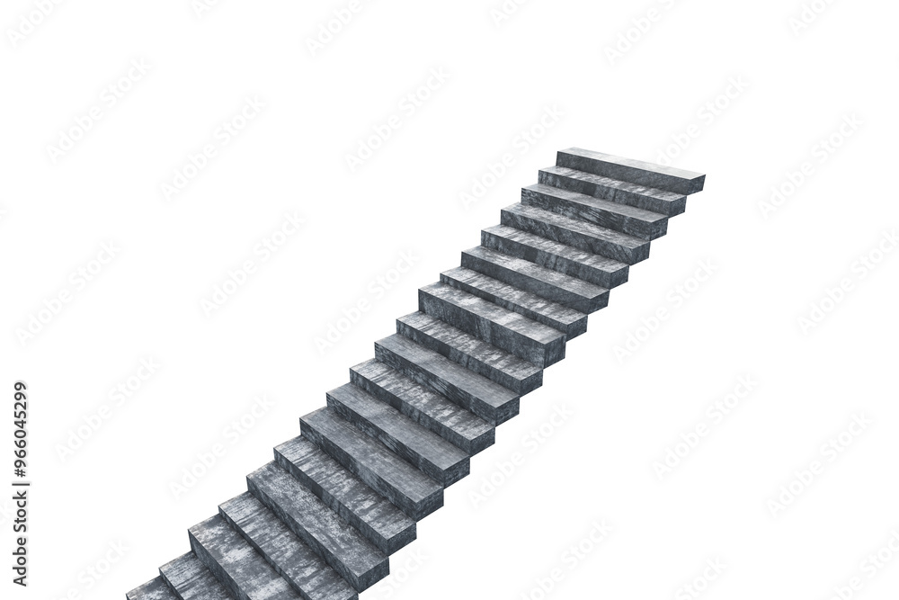 Poster A 3D rendering of a stone staircase isolated on a white background. The steps are arranged in a straight line, creating a modern and clean design