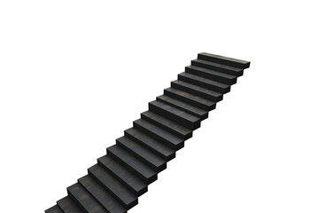 Black staircase isolated on white background, representing a modern architectural element, suitable for design layouts and templates. 3D Rendering