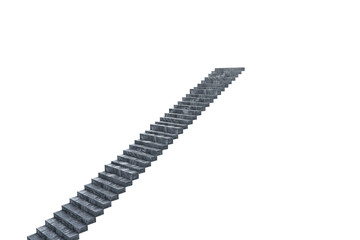 Long stone staircase ascending diagonally, isolated on a white background. Concept of growth, progress, and achievement. 3D Rendering