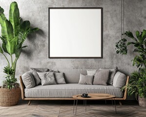 Modern Interior Design with Mock-Up Poster in Living Room with 3D Rendering
