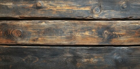 Close-up of Three Weathered Wooden Boards with Knots