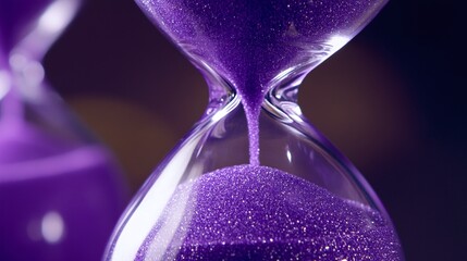 close-up of a purple hourglass with flowing sand representing business deadlines urgency
and time management highlighting task completion and the importance of efficiency in projects