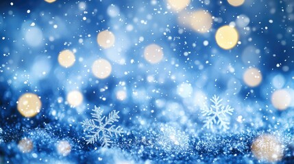 Fototapeta premium Winter Magic: Festive Snowfall in Blue and White Christmas Night