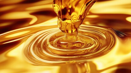 Golden Honey Flow. Abstract Art Background with Fresh Dripping Honey in Macro View