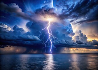 An Abstract Image Of A Lightning Strike Over A Vast Ocean During A Stormy Night