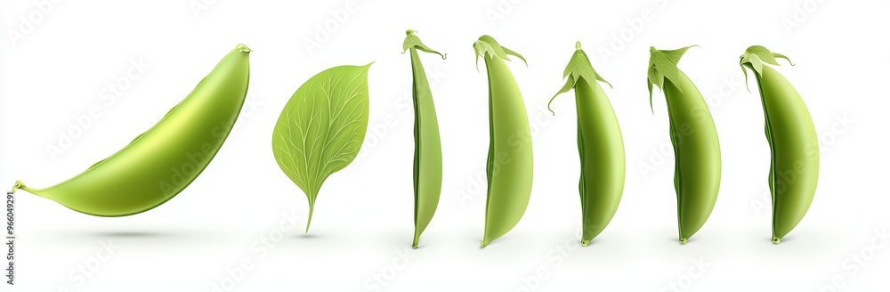 Poster green pea 3d objects and icons collection with white and transparent background, isolated
