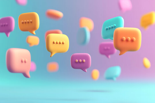 A group of floating speech bubbles representing communication and dialogue