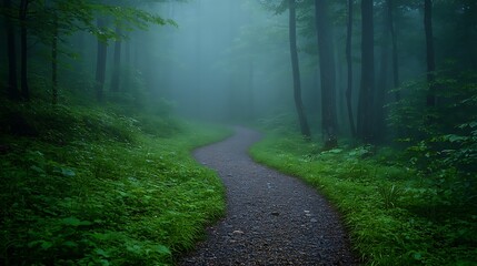 Obraz premium 7. Natural healing captured through a misty forest, with healing herbs and organic supplements gently scattered along a path, invoking a sense of renewal and balance 