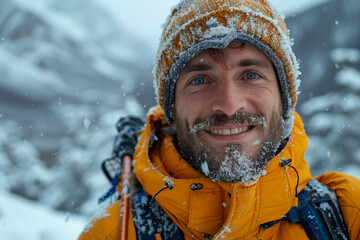 Ai generated picture of tourist in mountain taking selfie photo