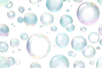 Transparent soap bubbles floating in the air