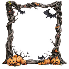 A spooky Halloween frame adorned with pumpkins and bats, perfect for festive decorations and party invitations.