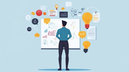 Startup entrepreneur standing in front of a whiteboard