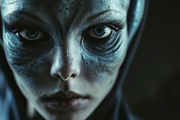Obraz premium UFO space visitor alien on Earth living human life with everyday routine staff, Generative AI