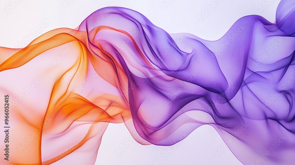Poster abstract fabric pattern with dynamic flowing purple and orange hues set against a light background f