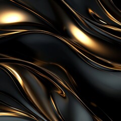 Obraz premium Flowing Golden Lines on Dark Background: Abstract Curves and Dynamic Motion. Perfect for Marketing Campaigns, Decorative Art, and 4K HD Wallpapers. Emphasizing Fluidity, Metallic Shine, and Modern El