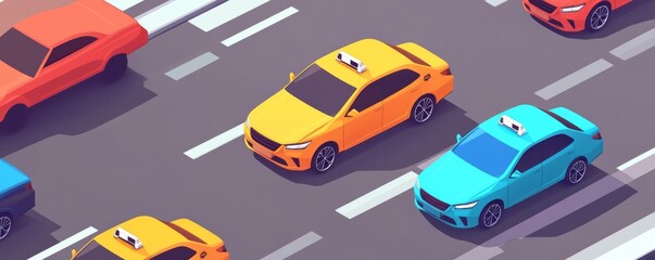 Digital taxi rank, autonomous vehicles, smart city infrastructure, midday shadows