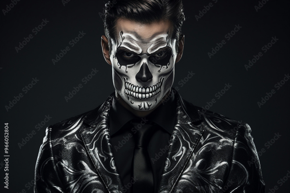 Wall mural Portrait of cruel aggressive personnage wizard costume celebrate halloween generative AI isolated on dark background