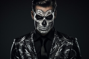 Portrait of cruel aggressive personnage wizard costume celebrate halloween generative AI isolated on dark background