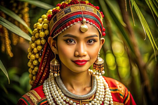 Authentic Portrait Of A Young Filipino Woman Featuring Traditional Clothing And Jewelry