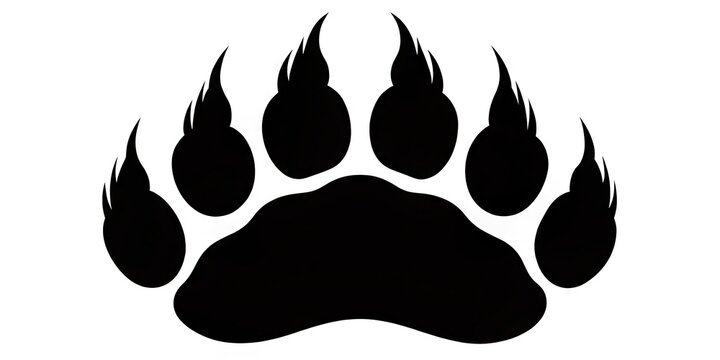 Black Silhouette Outline Of A Sharp-Clawed Bear Paw Against A White Background