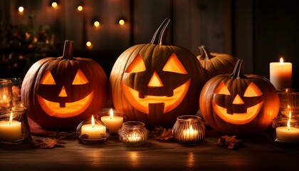 Halloween Ambiance Glowing Pumpkins with Candlelight Magic