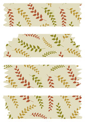 Set of colorful washi tapes with leaves pattern isolated on white. Washi tape collection in vector. Pieces of decorative tape for albums. Torn paper