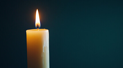 a single candle burning in a completely dark room, with the light casting a soft glow