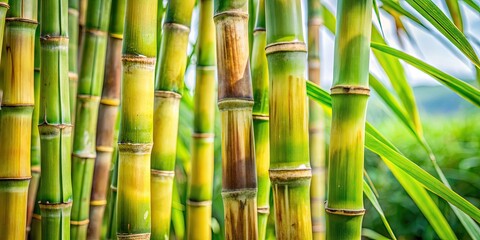 Obraz premium Close-Up Image Of Sugarcane Stalks With Green Leaves Against A Natural Background