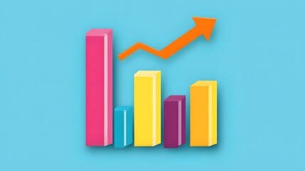 A colorful bar graph with an orange arrow pointing upwards, symbolizing growth and success.
