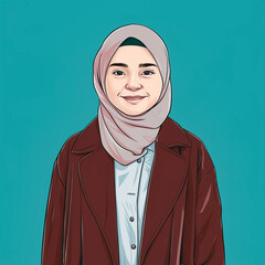 Illustration of a young female wearing a hijab and over coat