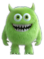 A Green Cartoon Monster With Sharp Teeth and a Happy Expression Ready to Scare at Halloween Isolated on a White Background