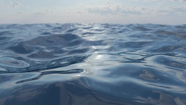 3D renderer of ocean waves. Rays of light on the water.