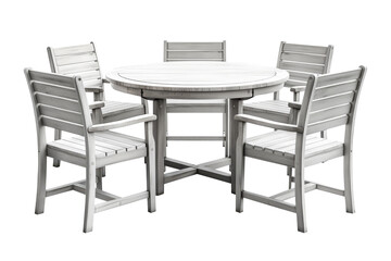 Fototapeta premium Set of white wooden table and chairs isolated on transparent background, for dining outdoor in garden at home. 