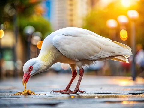 Close-Up Of A Large, White Bird Dropping On A Paved Surface With A Blurred Background