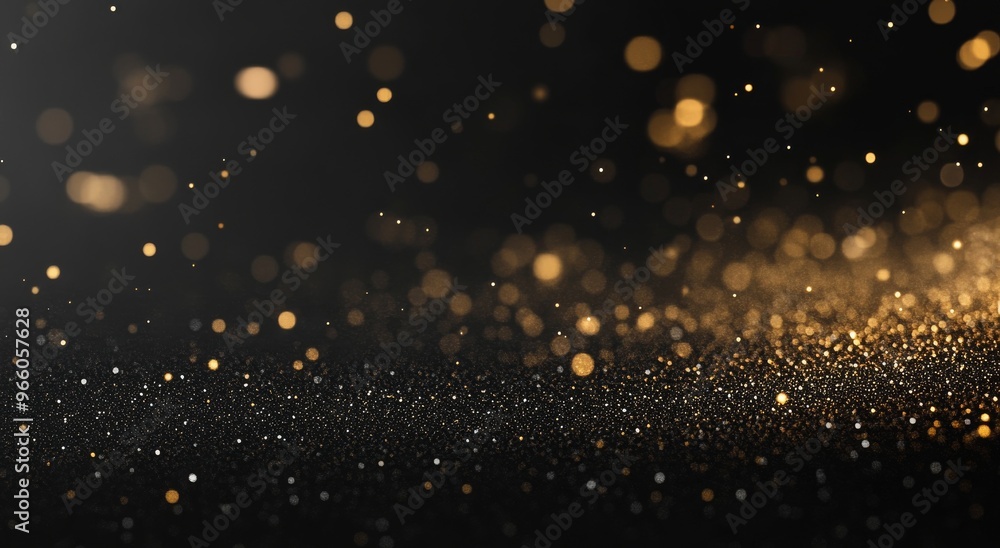 Poster golden particles shimmer against a dark background, creating a mesmerizing visual effect