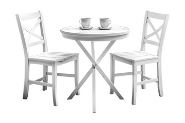Set of white wooden table and chairs isolated on transparent background, for dining outdoor in garden at home.	
