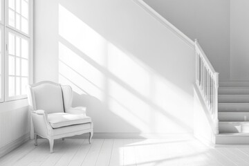 Fototapeta premium Contemporary Home Interior with Elegant Staircase and Stylish Armchair