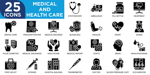 medical and health care, health, medical, medicine, doctor, care icon set. Outline icons collection. Simple vector illustration
