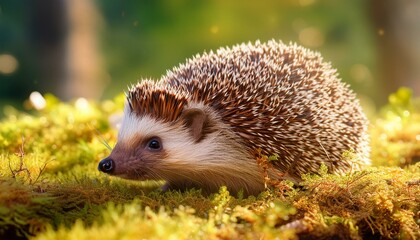 photo of hedgehog in its natural habitat. Generative AI