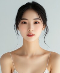 Naklejka premium A woman with a white tank top and black hair