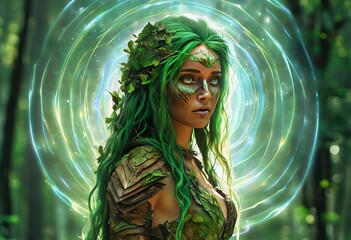 gwyneth nature forest attuned huntress with leafy emerald hair a